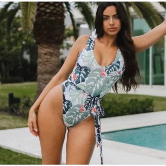 Toluca Artemis One Piece Bathing Suit Tropical Cheeky High Cut Large Tropical - Picture 2 of 10